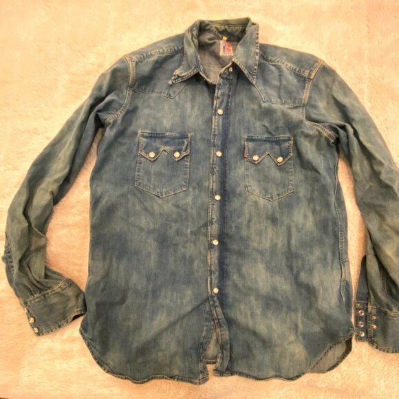 Levi’s VTG Sawtooth Big E Tab Men’s Large Pearl Snap Western - Picture 2 of 5